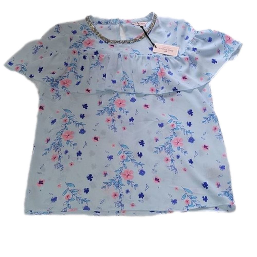 JUICY Couture Light Blue Floral Ruffle Layer Top Small NWT